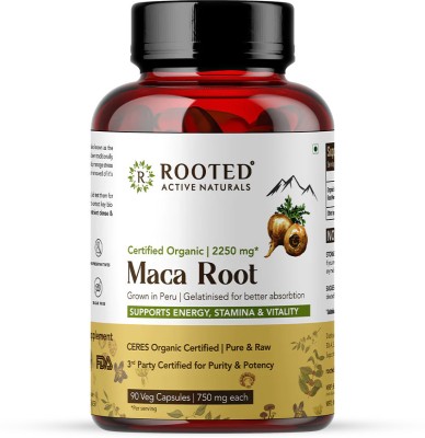 ROOTED Organic Maca Root for Energy, Stamina, Vitality-90 VEG Caps–Grown in Peru(90 Capsules)