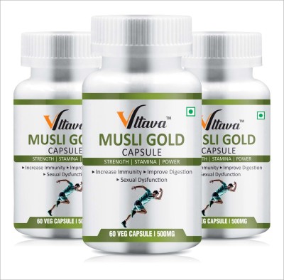 VLTAVA Musli Gold - Made with Pure Safed Musli for Strength and Vitality(3 x 60 Capsules)