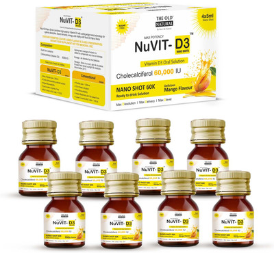 The Old Natural Nuvit D3 Vitamin D3 I Sugar Free Nano Shots I Mango - (Pack of 1)(5 x 4 ml)