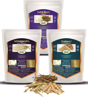 biotic Safed Musli, Ashwagandha & Shatavari Powder - Combo 100 g Each(3 x 100 g)