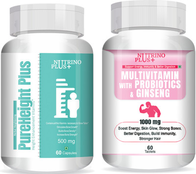Nutrinoplus Multivitamin Capsules and Pure Height Plus for Men & Women 1000mg(2 x 60 Capsules)