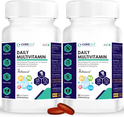 CURESEA LIFESCIENCES Vegan Daily Multivitamin with All essential Vitamins, Minerals and Ginseng(2 x 60 No)