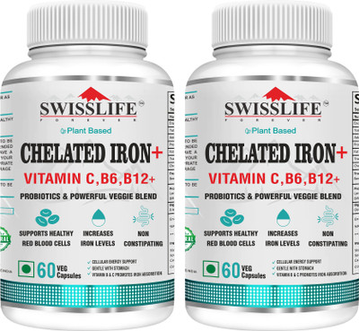 SWISSLIFE FOREVER Combo Pack Of Chelated Iron Folic acid with Vitamin C Veg Capsules(2 x 60 Capsules)