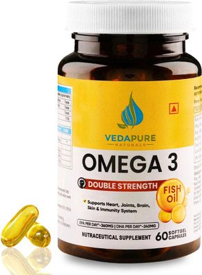 Vedapure Fish Oil Capsules 1000 mg with Vitamin E & D3 | Omega-3 with 360 EPA & 240 DHA(60 Capsules)