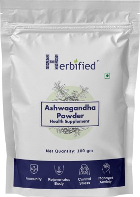 Herbified Premium Ashwagandha Powder for Stress Relief, Energy Boost, and Immunity(100 g)