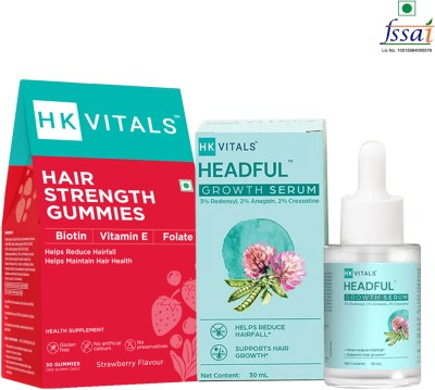 HEALTHKART HK Vitals Hair Strength Gummies Strawberry, 30 gummies with Headful Growth Serum(30 ml)