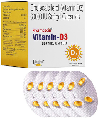 PHARMAZAIN LIFE SCIENCES Vitamin D3 60000 IU Capsule for Bone Joint Mental Health & Heart for Men & Women(20 No)