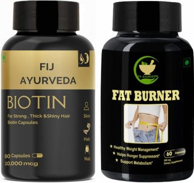 FIJ AYURVEDA Fat Burner Capsule with Biotin Capsule 10,000MCG – Combo Pack(500 mg)