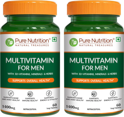 Pure Nutrition Multivitamin for Men with Vitamins & Minerals| For Stamina & Overall Health(2 x 60 Tablets)
