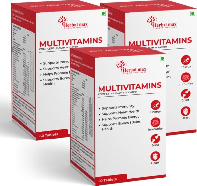 Herbal max Multivitamins with Immunity Boosters, for Energy, Heart, Bones & Joint Health(3 x 60 Tablets)