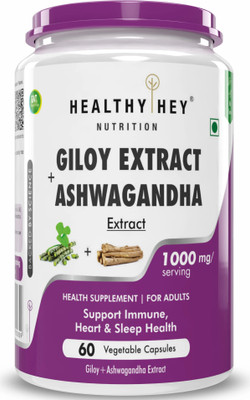 HealthyHey Nutrition Giloy Extract plus Ashwagandha Extract 1000 mg(60 Capsules)