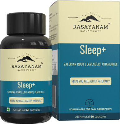 Rasayanam Sleep+ | Valerian Root, Lavender, Chamomile | Helps calm & sleep naturally | Non habit forming(60 Capsules)