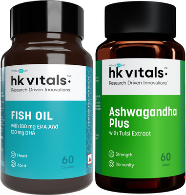 HEALTHKART hk vitals Fish Oil Omega 3 Capsules 1000 mg with Ashwagandha Plus(2 x 60 Capsules)