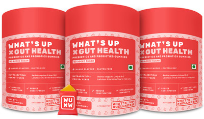 What's Up Wellness Gut Health Gummies | Pre & Probiotic Patented Strain | No Added Sugar(3 x 30 No)