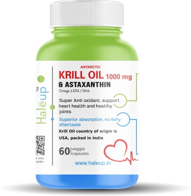 HALEUP USA Antarctic Krill Oil capsules 1000 mg with Astaxanthin max conc. EPA/DHA(60 Capsules)