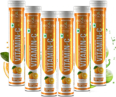 End2End Nutrition Natural Vitamin C 1000mg from Amla Extract Zinc 10 mg Effervescent(6 x 20 Tablets)
