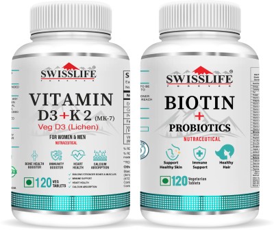 SWISSLIFE FOREVER Combo of Vitamin D3 +K2 Tablets with Biotin Probiotics Tablets(120 Tablets Each)(2 x 120 Tablets)