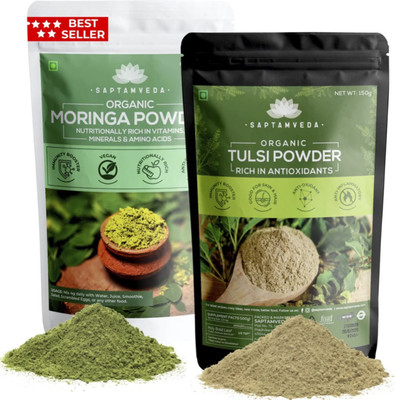 Saptamveda Organic Moringa and Tulsi Leaf Powder | Superfood Combo Pack(2 x 150 g)