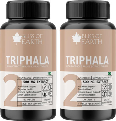 Bliss of Earth Triphala Tablets 500mg With Quick Release for Digestive Health & Constipation(2 x 120 Tablets)