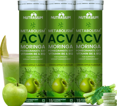 NUTRASIUM ACV Moringa, Supports Weight Management , No Added Sugar 45 Effervescent Tablet(3 x 15 Tablets)