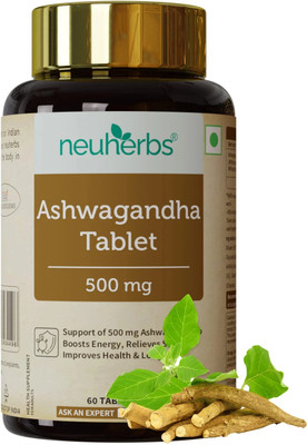 Neuherbs Ashwagandha 500mg - Pure Herbs Extract | Boost Energy & Stress Relief(60 Tablets)