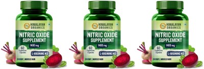 Himalayan Organics Nitric Oxide 1400mg With L-Arginine Supplement ,60 Veg Capsules x Pack of 3(3 x 60 Capsules)