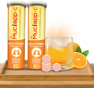 Muciapp NAC & Vitamin-C | Vitamin-C Effervescent Tablets- Good Health for Lungs and Detox(2 x 10 Tablets)