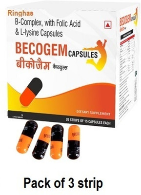 RINGHAS BECOGEM B COMPLEX CAPSULE FOR TREATING MOUTH ULCERS PACK OF 3(3 x 15 Capsules)