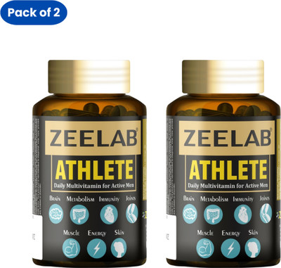 zeelab Athlete Capsules for Men | Daily Multivitamin for Immunity, Energy & Bone Health(2 x 120 Capsules)