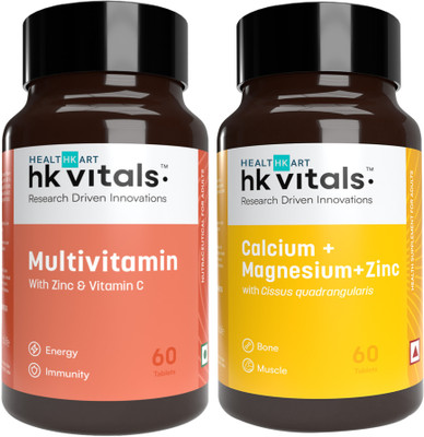 HEALTHKART HK Vitals Multivitamin + Calcium, Unflavoured (Pack of 2)(120 Tablets)