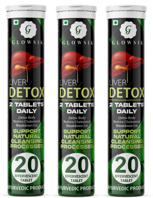 GLOWSIK Liver Detox Effervescent with 400mg Milk Thistle | 10 Super Ayurvedic Herbs(3 x 20 Tablets)