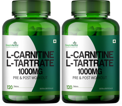 Simply Herbal L-Carnitine L-Tartrate 1000mg Per Serving - Double Strength Formula & Fat Burner(2 x 120 Tablets)