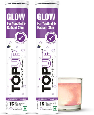 TOPUP Nutrition Glow Japanese Glutathione, Vit C for clear glowing skin Mixed Berry(2 x 15 Tablets)