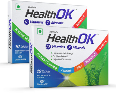 Health Ok Daily Multivitamin With Natural Ginseng for Energy & Overall Health, 10 Tabs x 2(2 x 10 Tablets)
