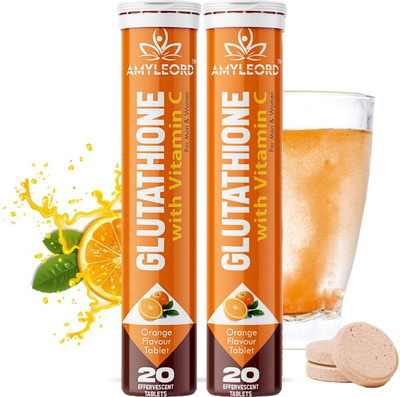 Amyleord Glutathione & Vit C Help In Skin Glowing| effervescent tablets |Orange Flavour(2 x 20 Tablets)