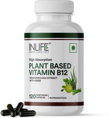INLIFE Plant Based B12 Supplements - Boost Energy, Nervous System Support Veg Capsules(120 No)