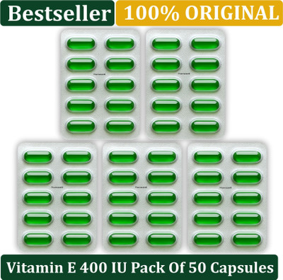 PHARMAZAIN LIFE SCIENCES Vitamin E Capsules for Glowing Face, Skin and Hair Nutritions (50 Capsules Each)(50 Capsules)