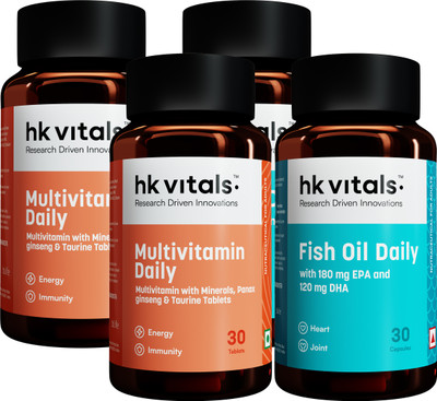 HEALTHKART HK Vitals Multivitamin + Fish Oil (30N + 30N), Pack of 2, 2 Piece(s)/Pack(4 x 30 No)