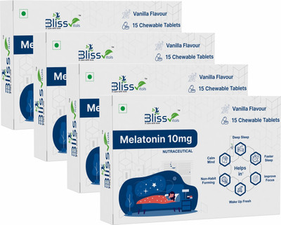 Bliss Vitals MELATONIN 10 MG TABLET – PREMIUM SLEEP AID FOR NATURAL AND PEACEFUL SLEEP(4 x 15 Tablets)