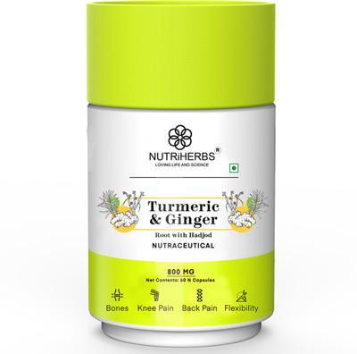 Nutriherbs Turmeric & Ginger Capsule with Black Pepper and Bio Curcumin for Joint Health(60 Capsules)