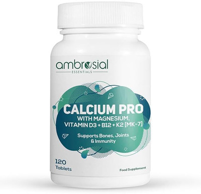 Ambrosial Calcium Citrate Malate with Magnesium Zinc,Vitamin D3, B12 & K2 MK-7(120 Tablets)