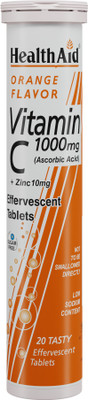 HealthAid Vitamin C 1000mg (Orange) - 20 Effervescent Tablets(20 x 0.5 Tablets)