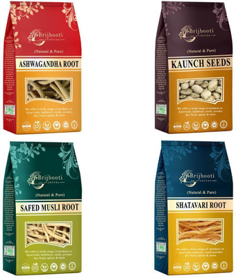 BrijBooti Combo Pack of Safed Musli - Ashwagandha - Kaunch - Shatavari Root (Raw)(4 x 200 mg)