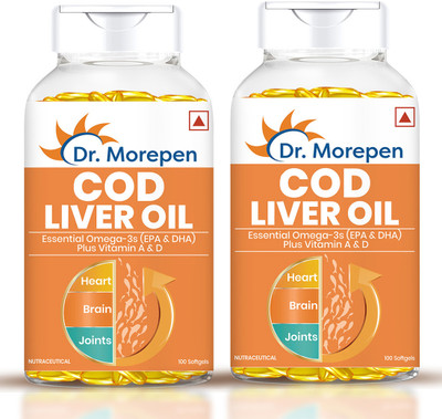 Dr. Morepen COD Liver Oil Capsule with Omega 3 Help Reduce Joint Pain & Support Heart Health(2 x 100 Capsules)