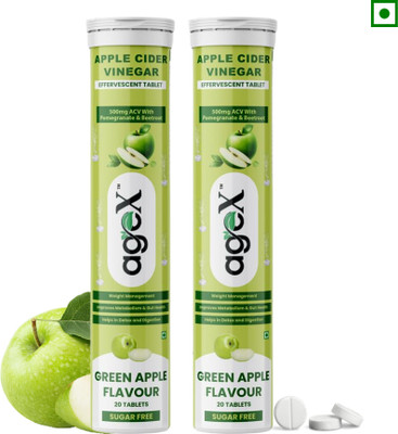 Age x Apple Cider Vinegar Effervescent Tablets, Green Apple Flavour, 500mg(2 x 20 Tablets)