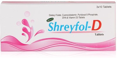 Shrey's Shreyfol-D Pregnancy Support, Dietary Folate, Vitamin B12 with DHA & Vitamin D3(30 Tablets)