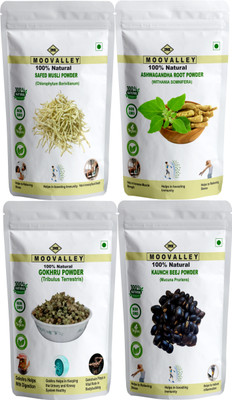 Moovalley Safed White Musli, Ashwagandha, Kaunch Seed, Gokhru Powder(4 x 50 g)