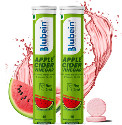 Blubein Apple Cider Vinegar Effervescent Tablets | Juicy Watermelon Flavor(2 x 15 Tablets)