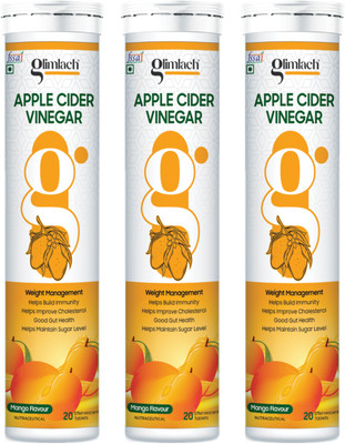 GLIMLACH Apple Cider Vinegar Mango Effervescent Tablet B6 for weight loss 1 Month Pack(3 x 20 Tablets)
