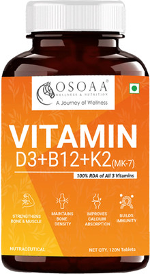 Osoaa Vitamin D3+K2+B12 Plant based Lichen immune booster Vitamin D3 for bones(120 Tablets)